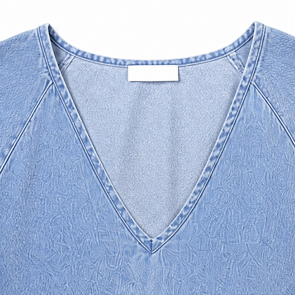 Denim jurk dames met pofmouw - detailfoto