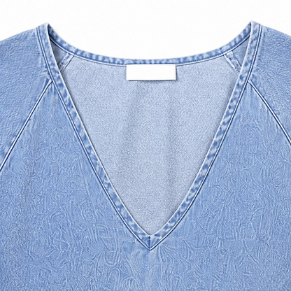 Denim jurk dames met pofmouw - detailfoto