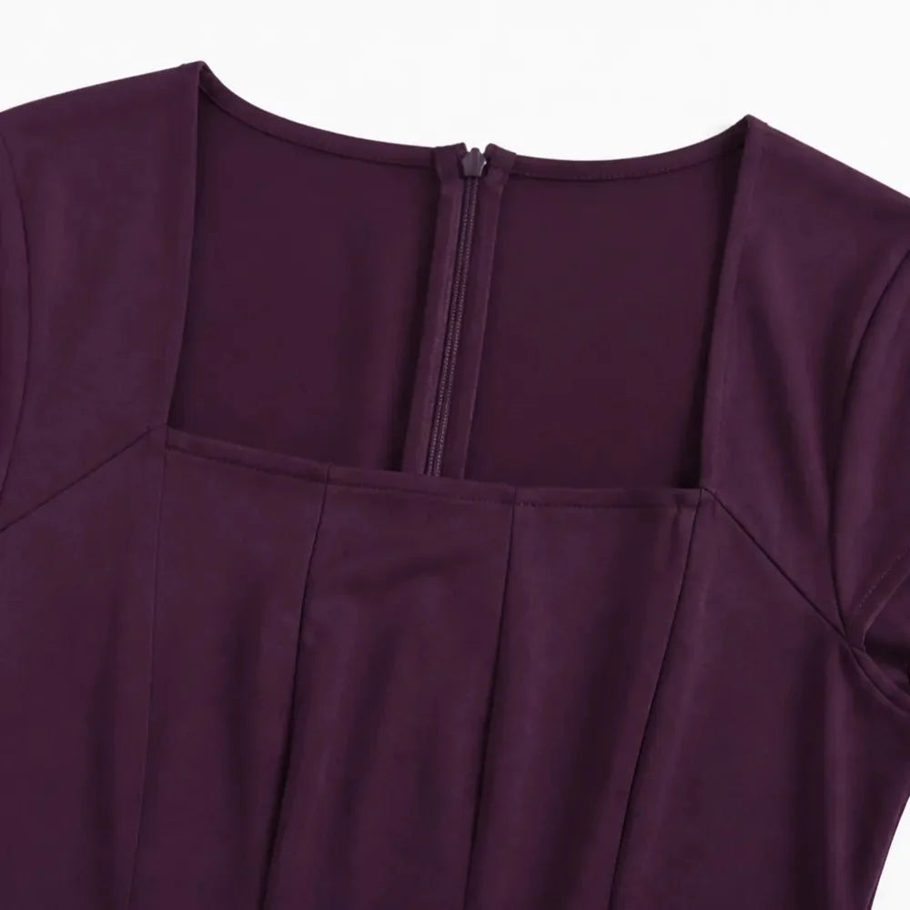 Midi-jurk dames met vierkante hals - detailfoto