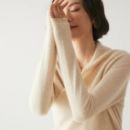 Overslagtrui dames met V-hals in Beige