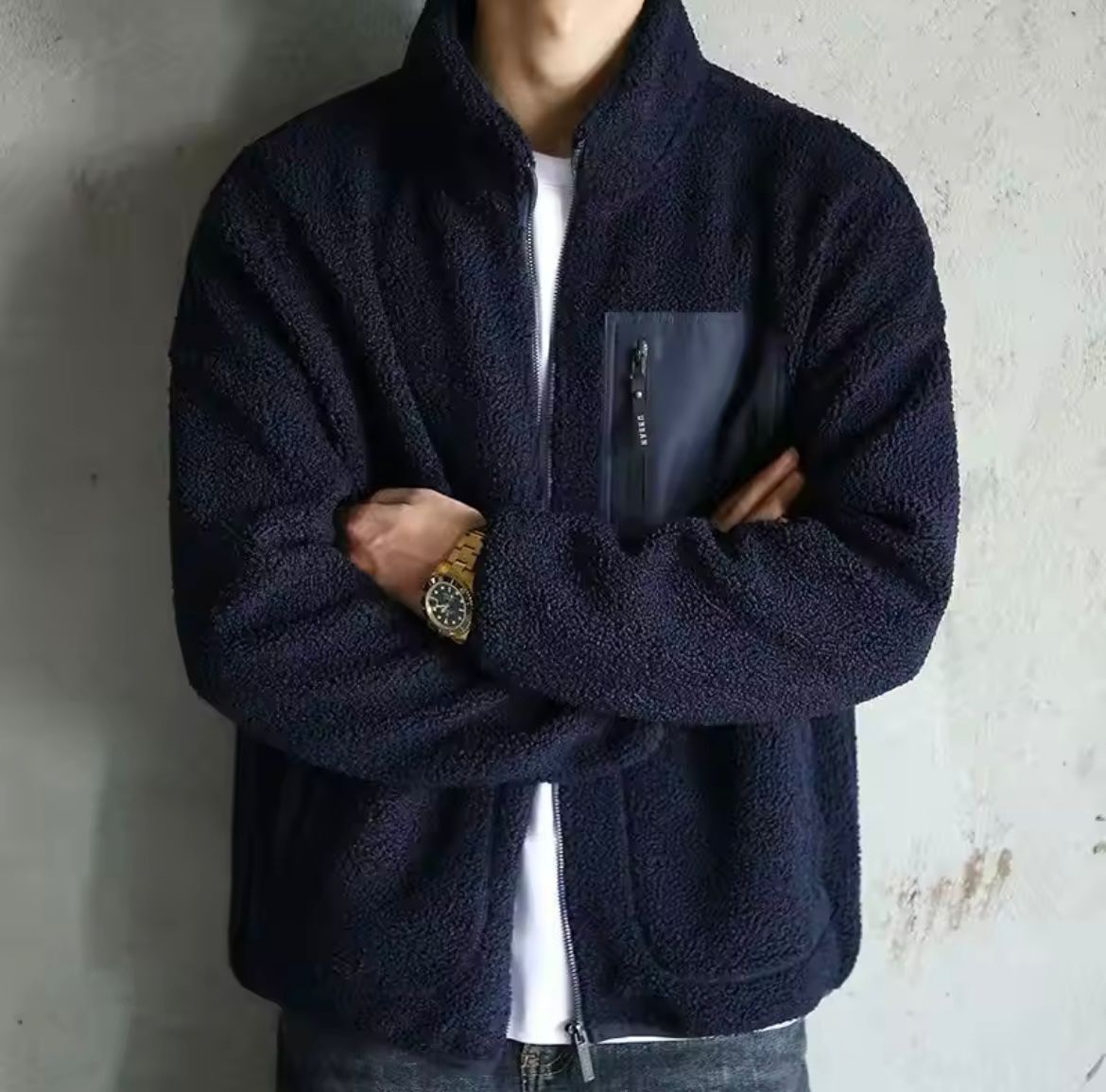 Heren jas met rits hoge kraag en meerdere zakken