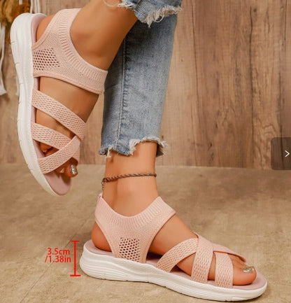 Gebreide sandalen dames met plateauzool in roze