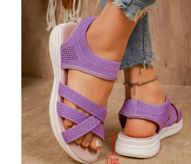 Gebreide sandalen dames met plateauzool in paars