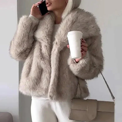 Imitatiebont jas dames met brede kraag in Taupe