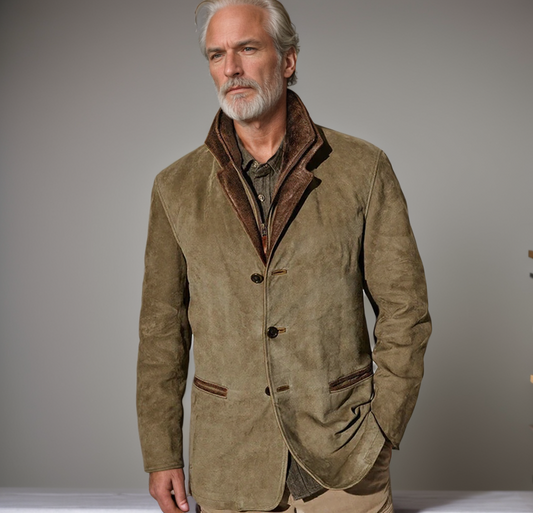 Leren jas - Heren - Wildleder Colbert met Lederen Details – Tijdloze Elegantie voor Elke Gelegenheid