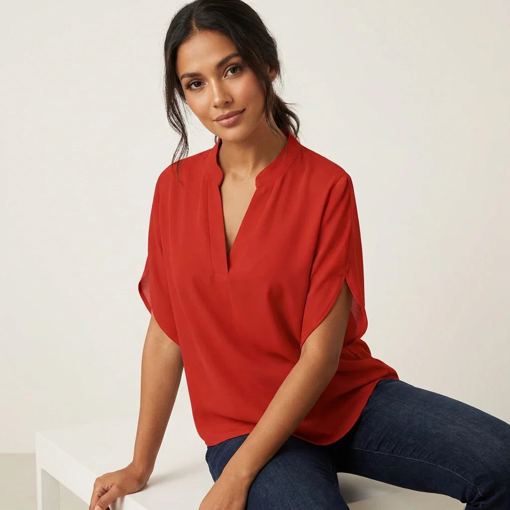 Zomerblouse dames V-hals in rood