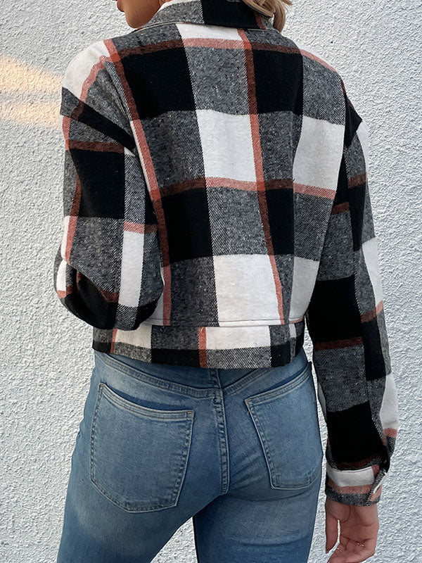 Geruit cropped jack dames met puntkraag en twee kleppenzakken