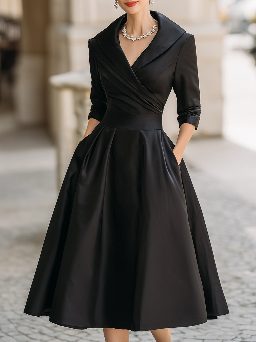 Elegante midi jurk dames - verfijnde vrouwelijke knielengte jurk