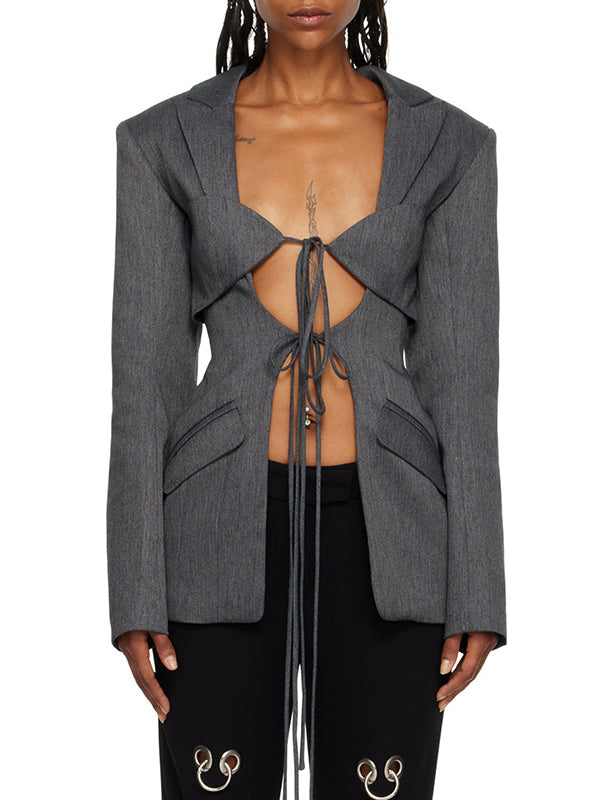 Blazer dames met striksluiting onder de borst, revers en kleppenzakken