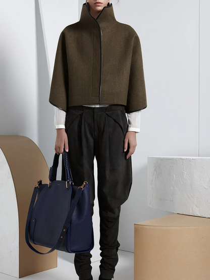 Cape jack dames cropped met hoge opstaande kraag