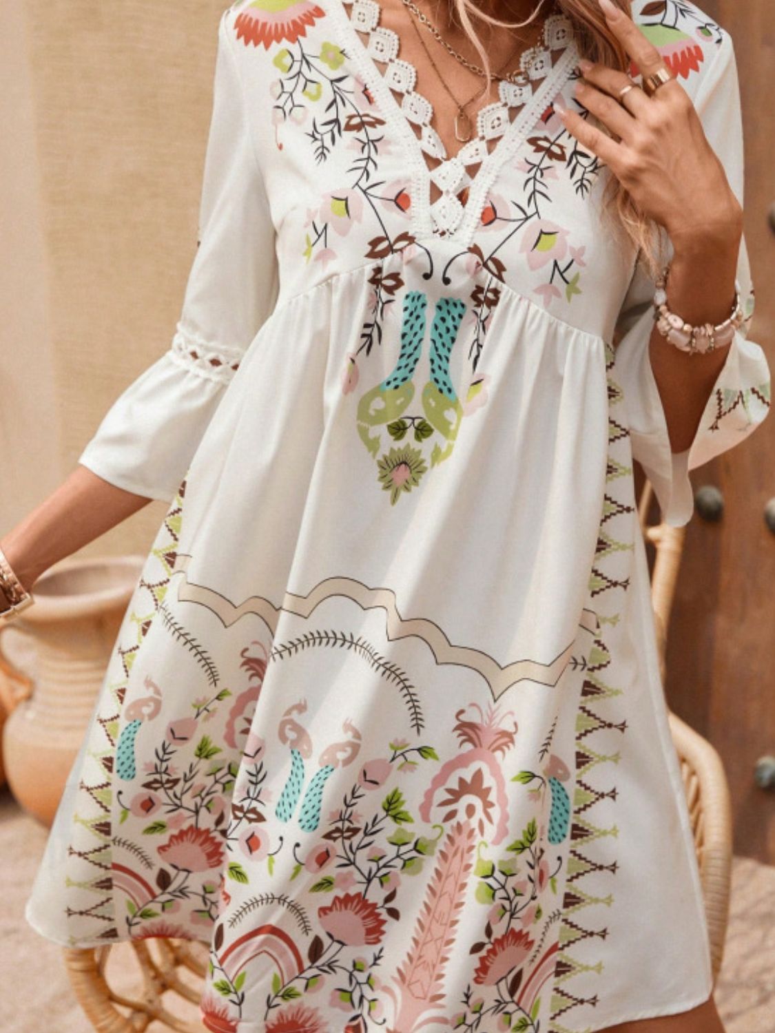 Jurk dames met borduurprint - detailfoto