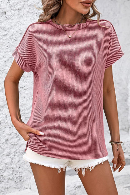 Ribshirt dames met korte mouw - detailfoto