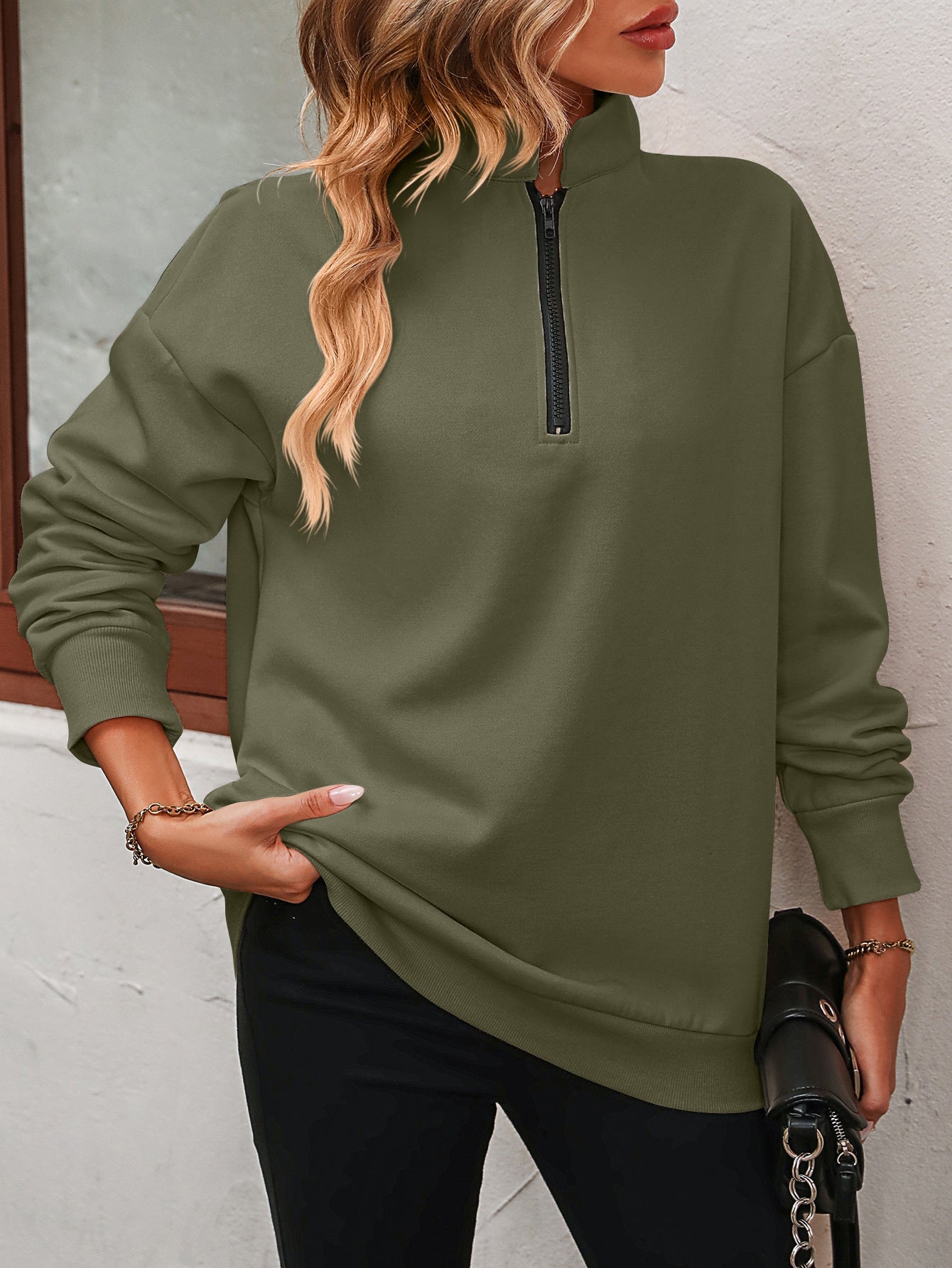 Sweater dames met halve rits - detailfoto