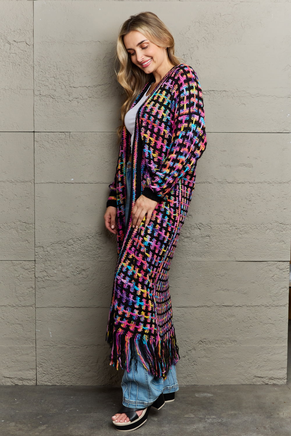 Lang vest dames met franjes - detailfoto