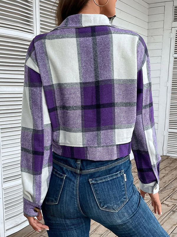 Geruit cropped jack dames met puntkraag en twee kleppenzakken