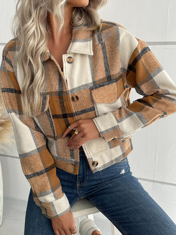 Geruit cropped jack dames met puntkraag en twee kleppenzakken