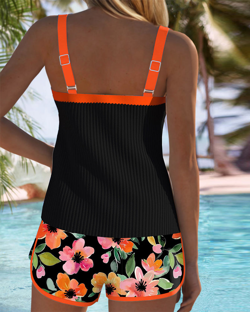 Tankini dames tummy control badmode - fuchsia kleur zijkant