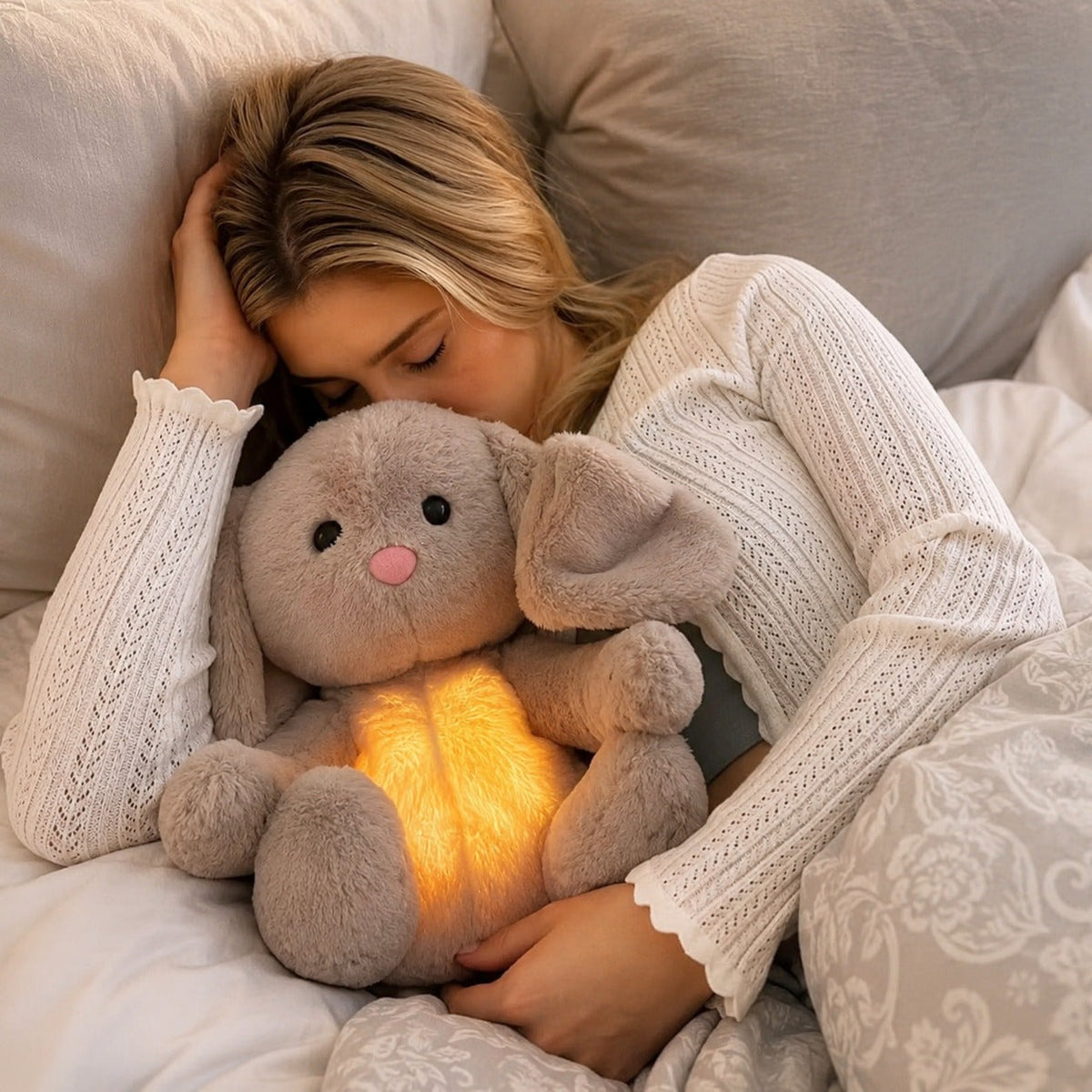 Ademend knuffelkonijn met lichtgevende buik - beeld 2