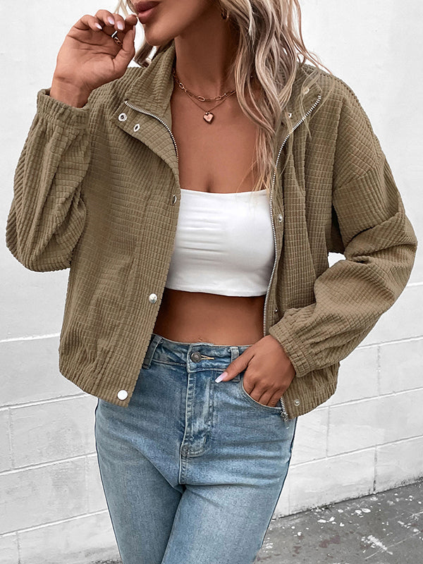 Kort corduroy bomberjack met opstaande kraag en rits