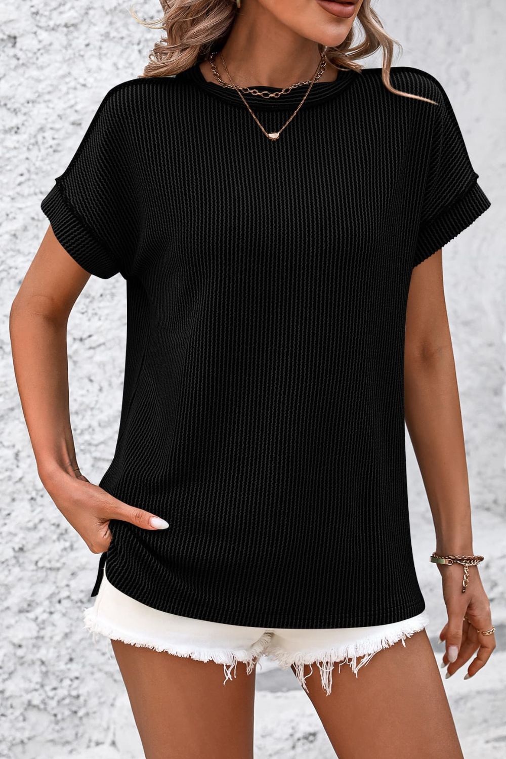 Ribshirt dames met korte mouw - detailfoto