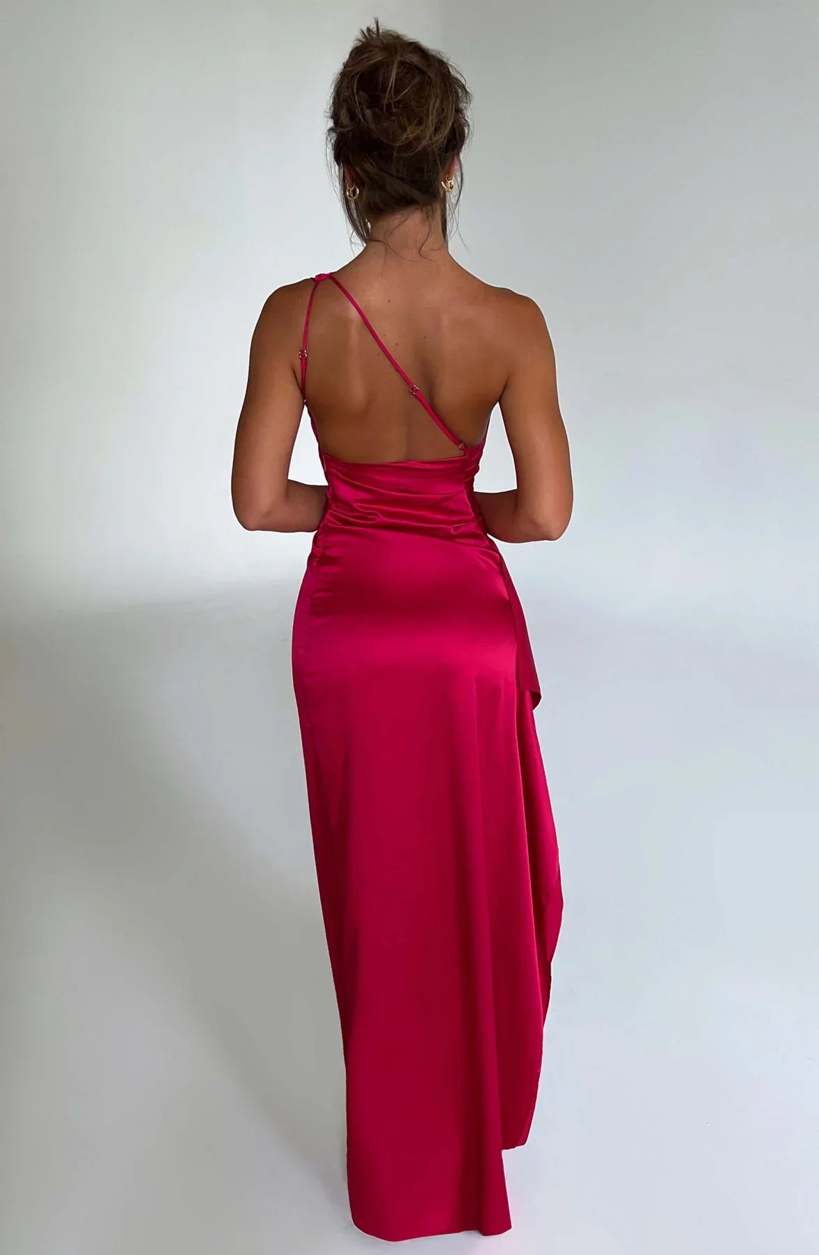 Satijnen splitjurk dames met één schouder, elegant - foto 2