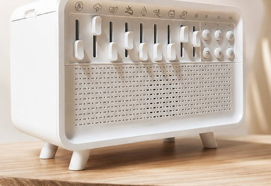 Aromadiffuser met witte ruis in de vorm van een retroradio met schuifknoppen - beeld 2