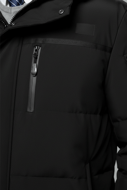 Heren lange jas waterafstotend geïsoleerd met capuchon