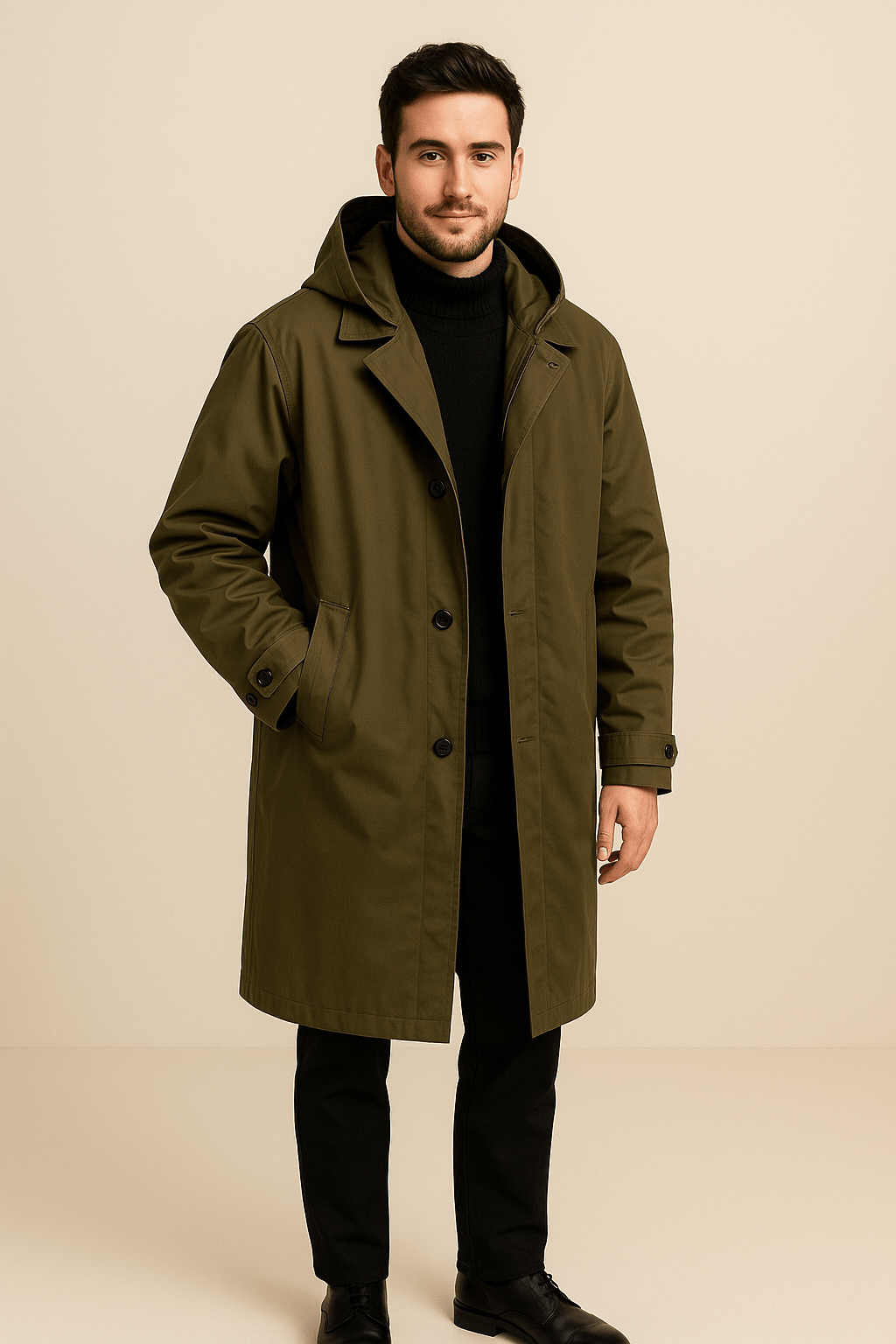 Trenchcoat heren van wol met dubbelgeknoopte sluiting