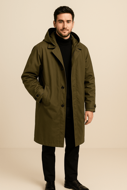 Trenchcoat heren van wol met dubbelgeknoopte sluiting