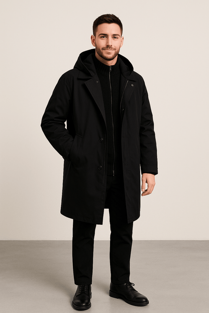 Trenchcoat heren van wol met dubbelgeknoopte sluiting