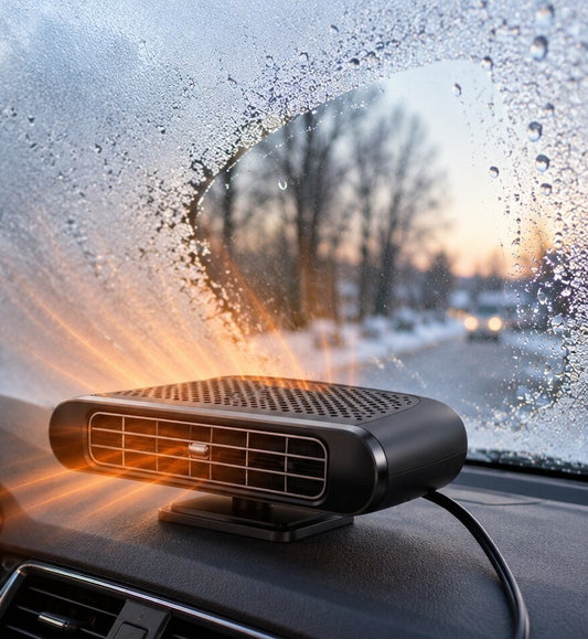 Brede autokachel 12V op het dashboard die warme lucht op de voorruit blaast - beeld 2