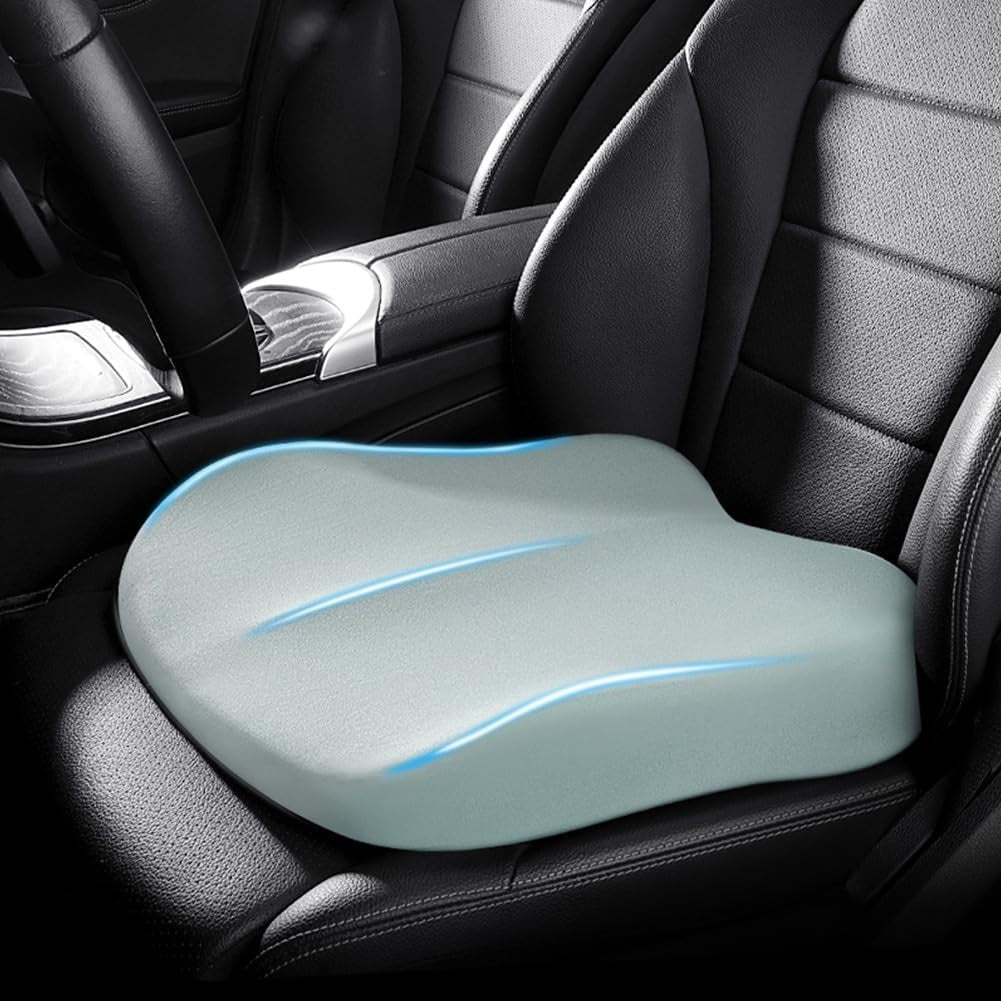 Autozitkussen van memory foam met verhoging op een autostoel - lichtblauw