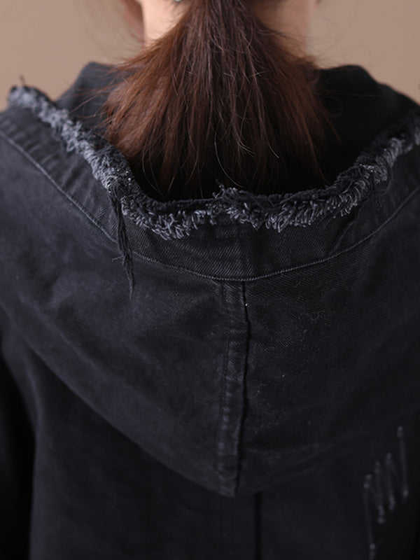 Oversized jack dames van gewassen katoen met capuchon en rafelnaden
