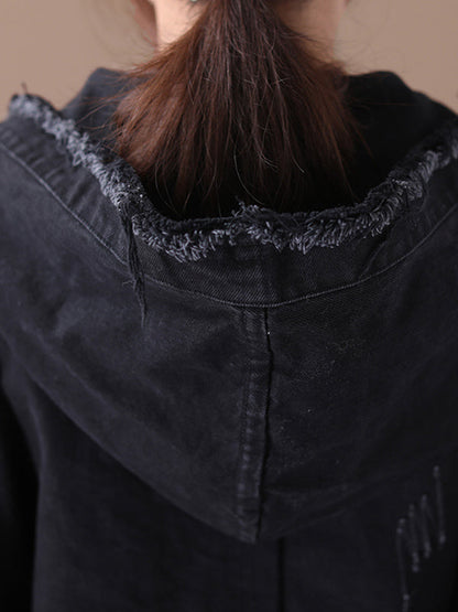 Oversized jack dames van gewassen katoen met capuchon en rafelnaden