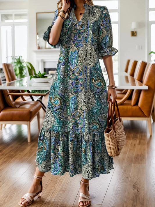 Midi-jurk dames met paisleyprint in Petrol