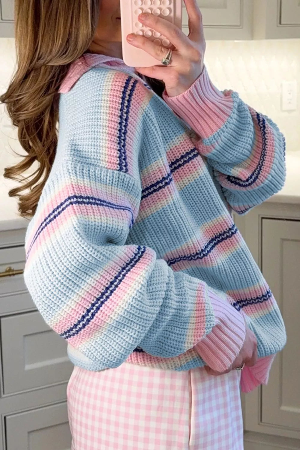 Gestreepte trui dames met kraag - detailfoto