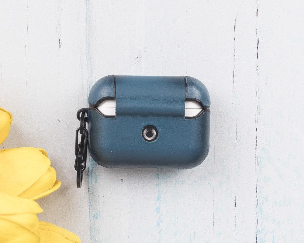 Zwart leren hoesje voor AirPods Pro 1 en Pro 2 met genarfd leer