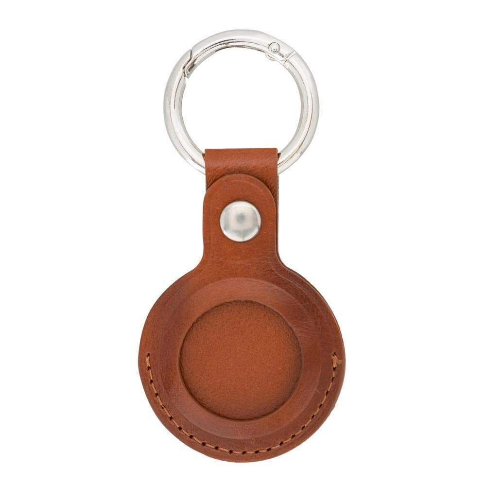 Roze leren AirTag sleutelhanger, achterzijde met drukknoop