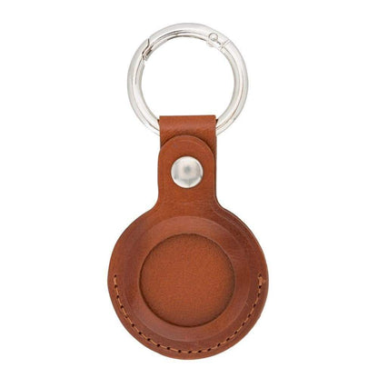 Roze leren AirTag sleutelhanger, achterzijde met drukknoop