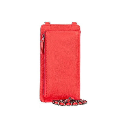 Rode leren telefoontas crossbody met kettingband en ritsvak