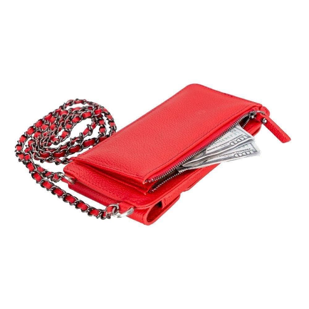 Rode leren telefoontas crossbody met kettingband en ritsvak