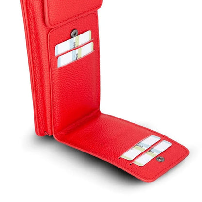 Rode leren telefoontas crossbody met kettingband en ritsvak