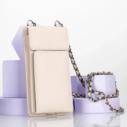 Rode leren telefoontas crossbody met kettingband en ritsvak