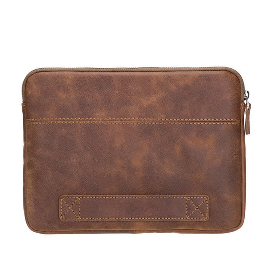 Leren laptoptas in bruin met doorlopende rits en plat voorvak