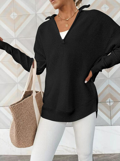 Halfzip trui dames in ribbreisel - detailfoto