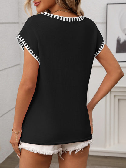 Gebreide top dames met contrastbies - detailfoto