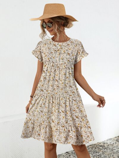 Jurk dames met bloemenprint en stroken - detailfoto