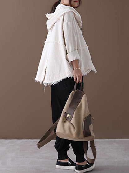 Oversized jack dames van gewassen katoen met capuchon en rafelnaden