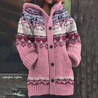 Grofgebreid vest dames met capuchon in Roze