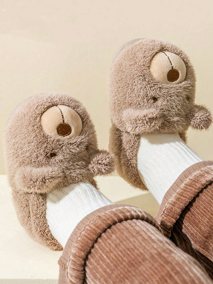 Babyslofjes van pluche met beertje en oortjes op de neus en zachte zool - beeld 3
